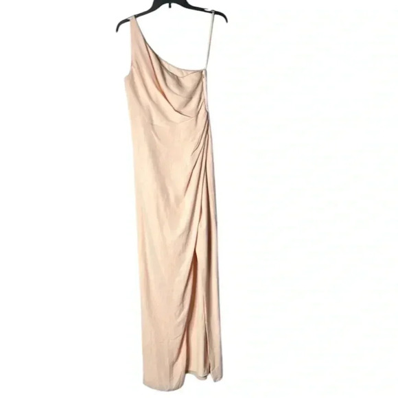 BHLDN Chloe Dusty Pink One-shoulder Side-Slit Stretch Dress Gown Size 4 - Picture 4 of 12